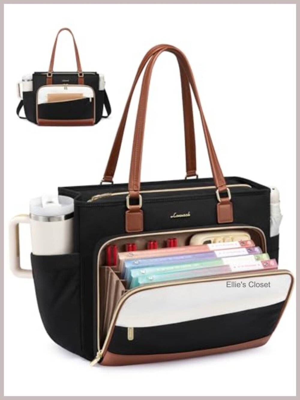 Laptop Bag Women Teacher Tote with Cup Holder File Organizer Padded Compartments